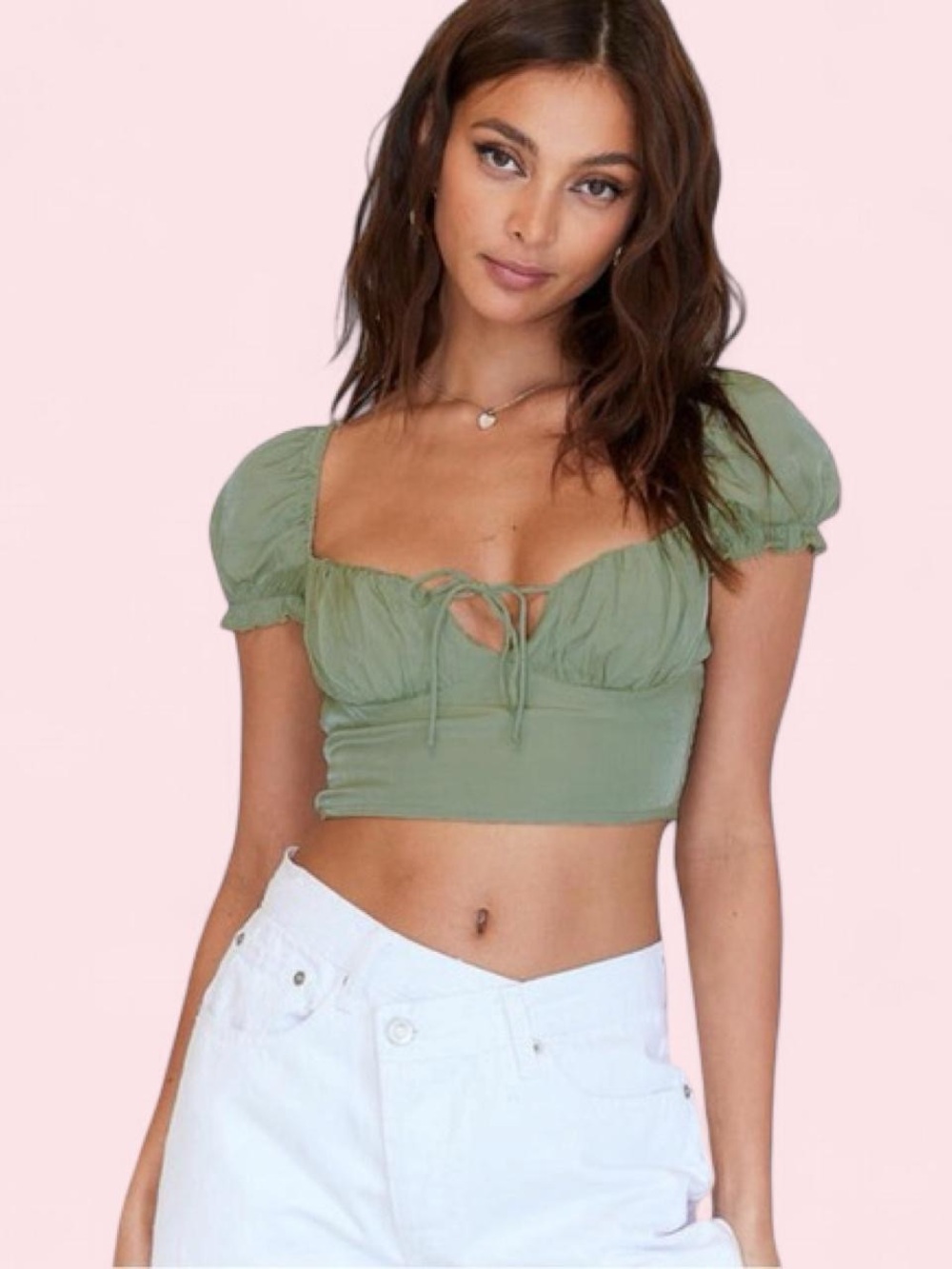 Princess Polly Green Puff Sleeve Crop Top